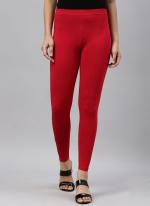 Cotton Lycra Red Casual Wear Plain Leggings